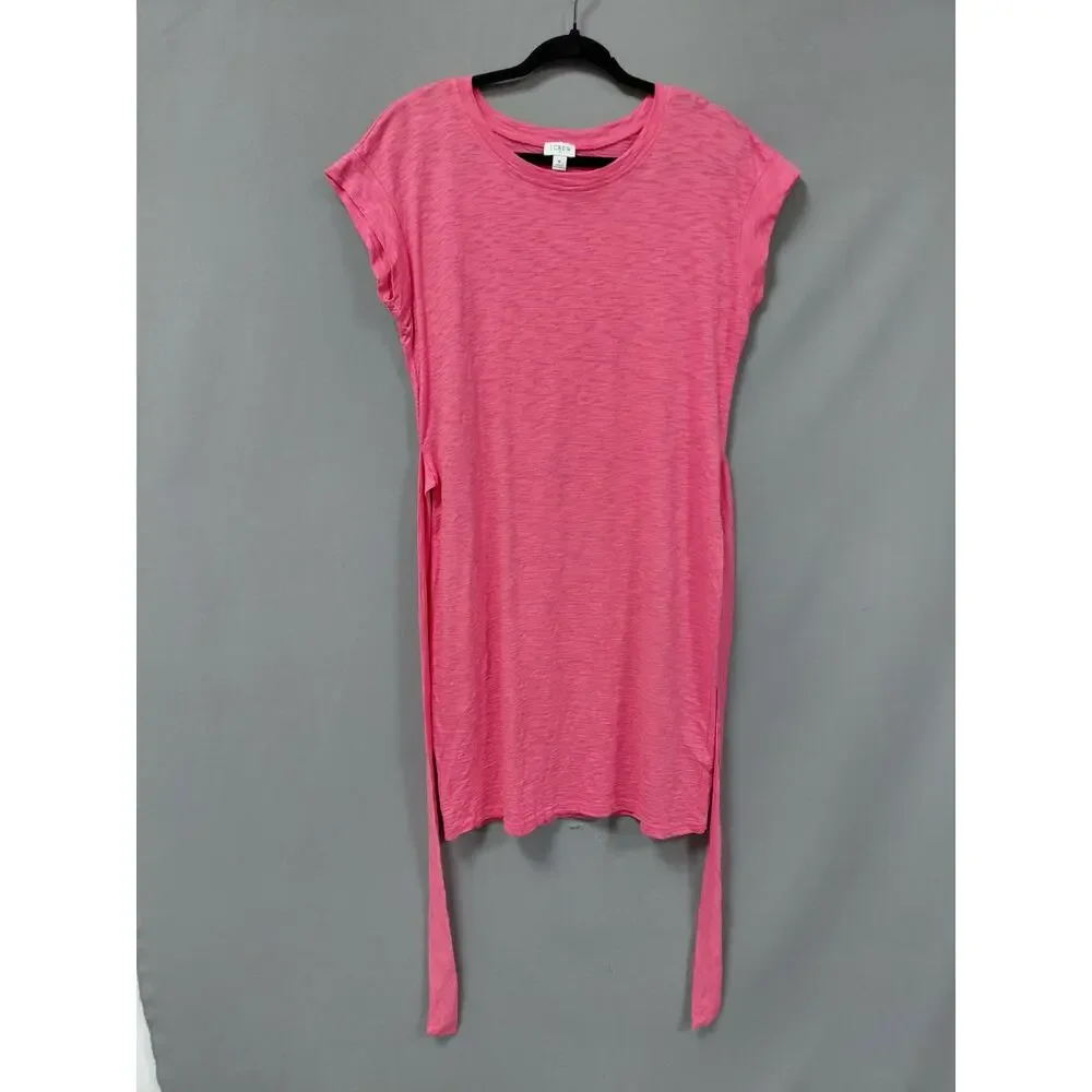 J.Crew Pink Knit Neck Tie Waist Cap Sleeve T-Shirt Dress Women Size M